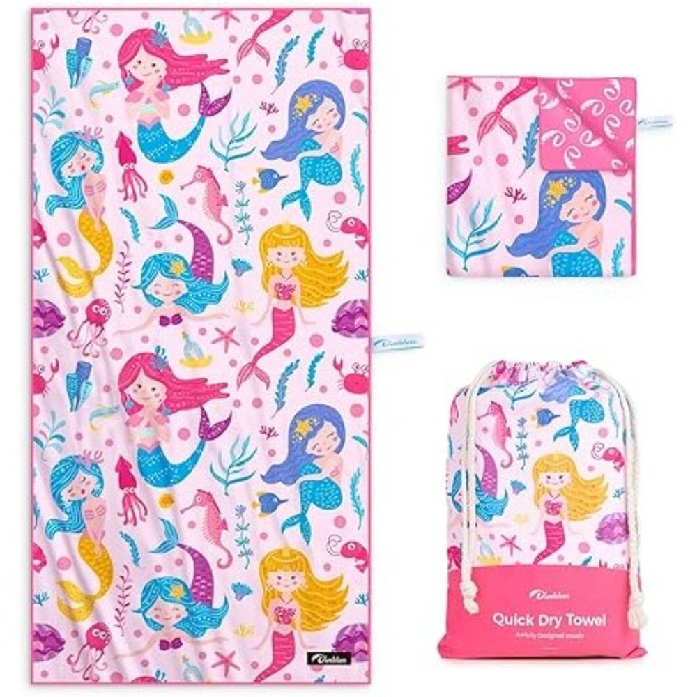 DIVEBLUES Kids' Microfiber Beach Towel 60''x30'' Sand Free Quick Dry In Mermaid
